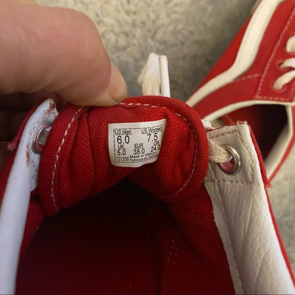 Vans Low Top Shoes Mens Size 6 Red White - Picture 5 of 8